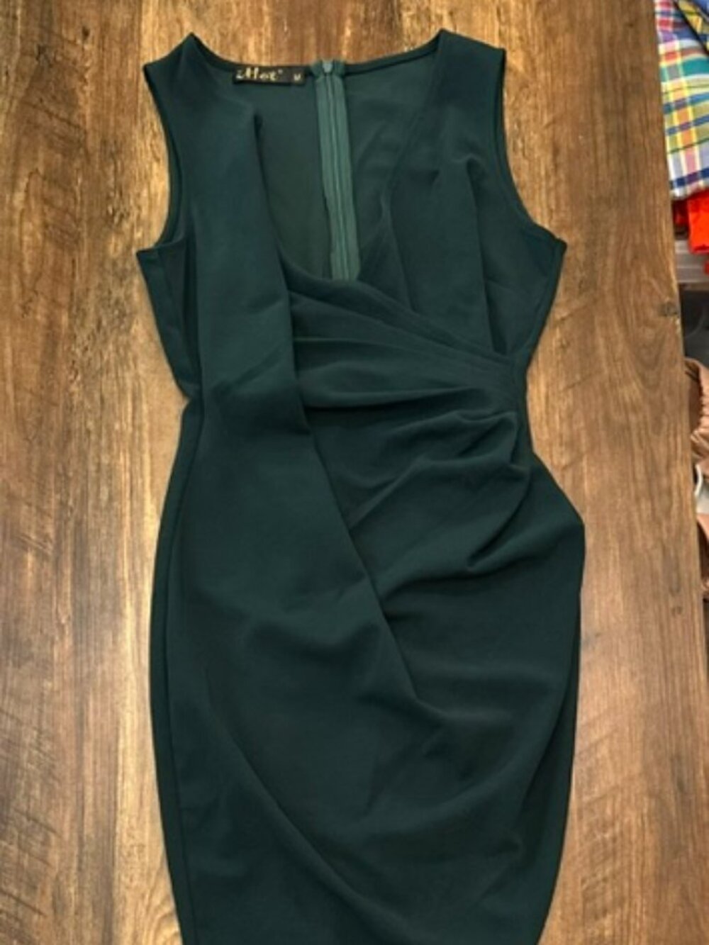 Ihot Emerald Green Draped Cocktail Dress Women's Size medium